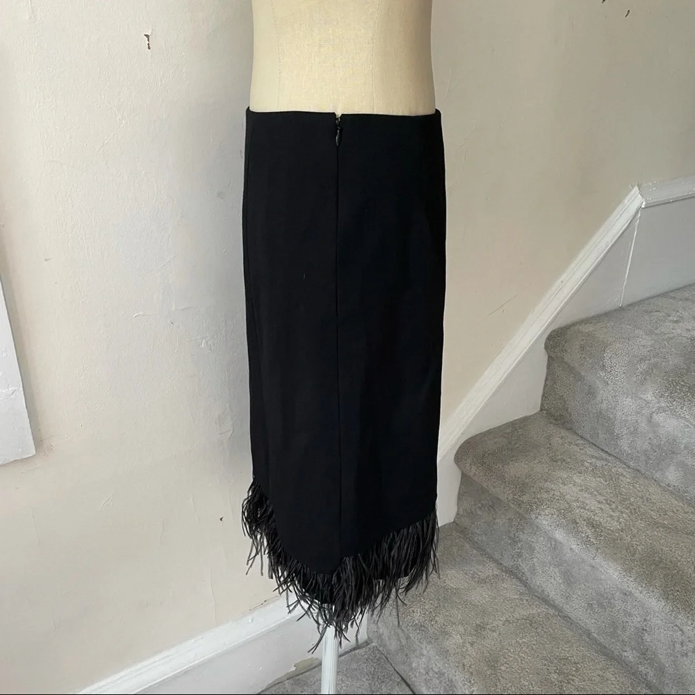 Teri Jon Rickie Freeman Wool Feather Trim Skirt